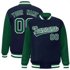Navy Green-White Raglan Varsity Full-Snap Letterman Jacket