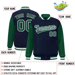 Navy Green-White Raglan Varsity Full-Snap Letterman Jacket 2
