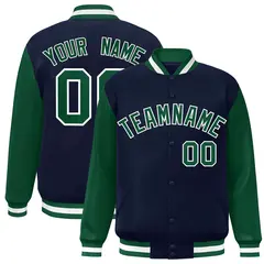 Navy Green-White Raglan Varsity Full-Snap Letterman Jacket 1