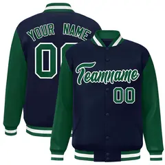Navy Green-White Raglan Varsity Full-Snap Letterman Jacket 1