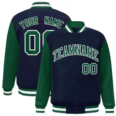 Navy Green-White Raglan Varsity Full-Snap Letterman Jacket 1