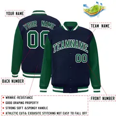 Navy Green-White Raglan Varsity Full-Snap Letterman Jacket 2