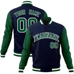 Navy Green-White Raglan Varsity Full-Snap Letterman Jacket 1
