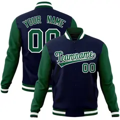 Navy Green-White Raglan Varsity Full-Snap Letterman Jacket 1