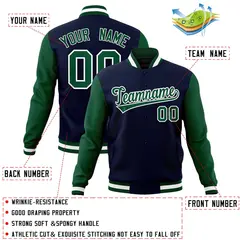 Navy Green-White Raglan Varsity Full-Snap Letterman Jacket 4