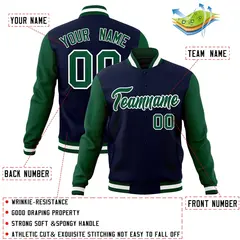 Navy Green-White Raglan Varsity Full-Snap Letterman Jacket 4