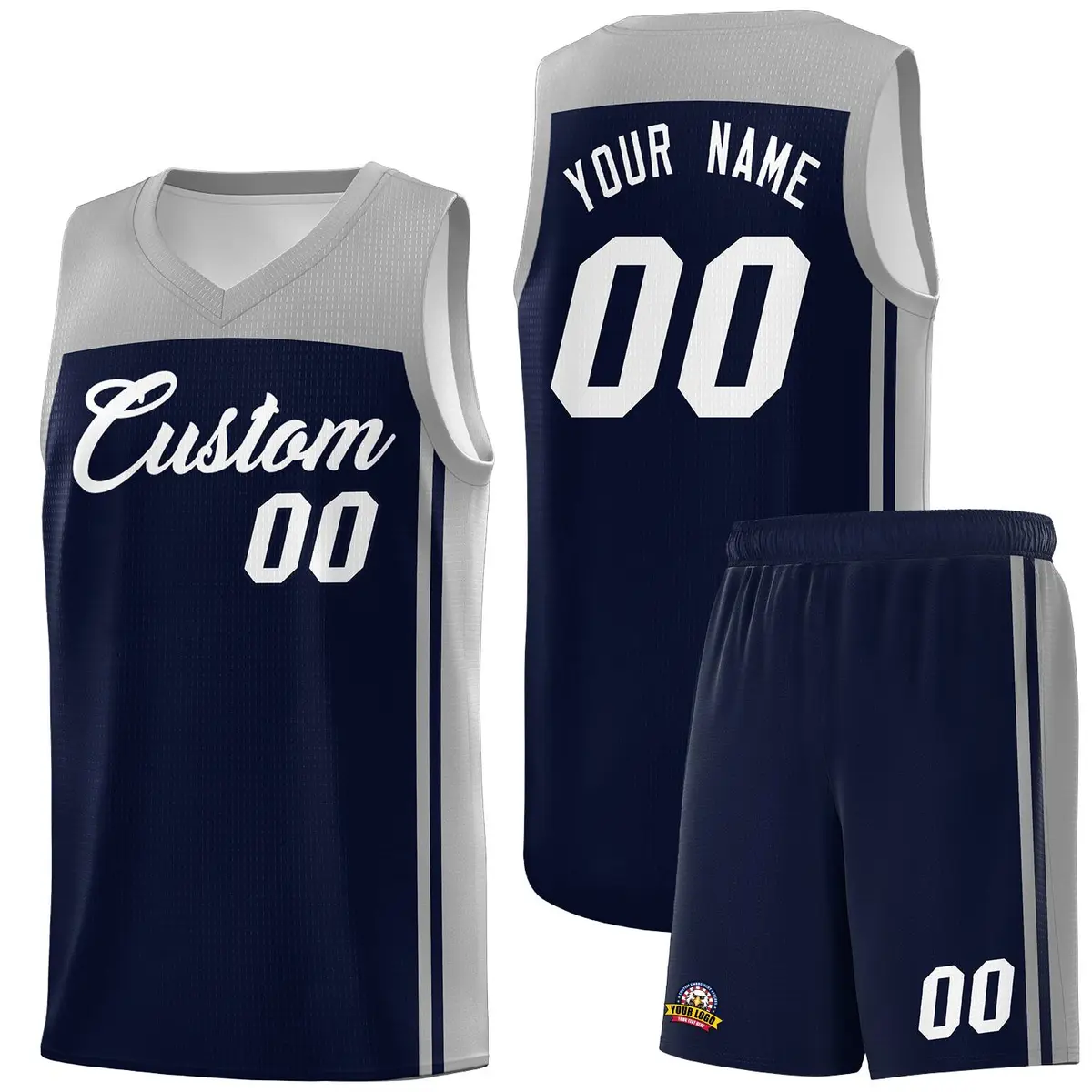 Navy Grey Classic Sets Basketball Jersey
