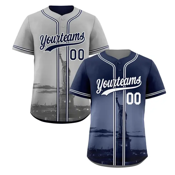 Navy Grey Reversible City Graffiti Wrinkle-Resistant Baseball Jersey