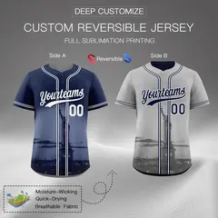 Navy Grey Reversible City Graffiti Wrinkle-Resistant Baseball Jersey 2