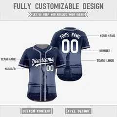 Navy Grey Reversible City Graffiti Wrinkle-Resistant Baseball Jersey 3