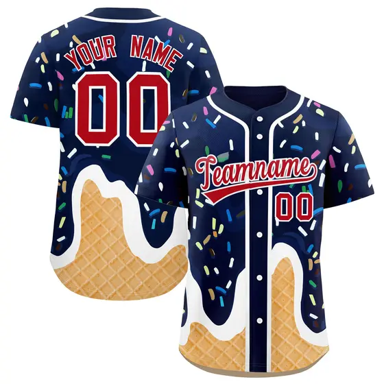 Navy Ice Cream Cone Graffiti Fashion Baseball Jersey
