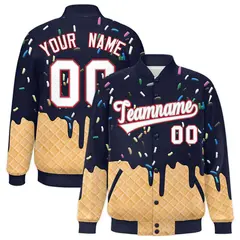 Navy Ice Cream Cone Graffiti Full-Snap Varsity Letterman Jacket