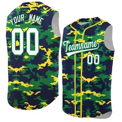 Navy Kelly Green and Gold Camo Sleeveless Baseball Jersey 1