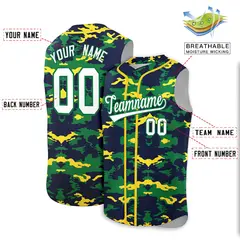 Navy Kelly Green and Gold Camo Sleeveless Baseball Jersey 2