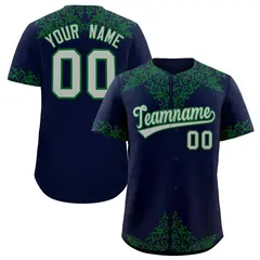 Navy Kelly Green Baroque Style Baseball Jersey 1