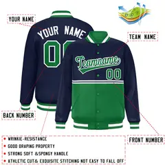 Navy Kelly Green Color Block Varsity Letterman Jacket 2