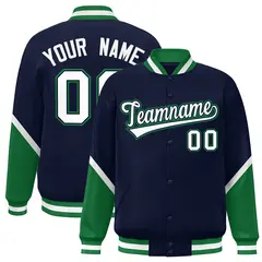 Navy Kelly Green Color Block Varsity Letterman Jacket 1