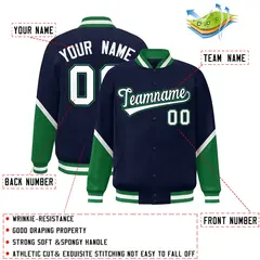 Navy Kelly Green Color Block Varsity Letterman Jacket 2