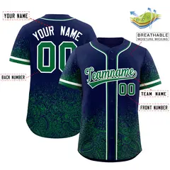 Navy Kelly Green Floral Gradient Full Button Baseball Jersey 2