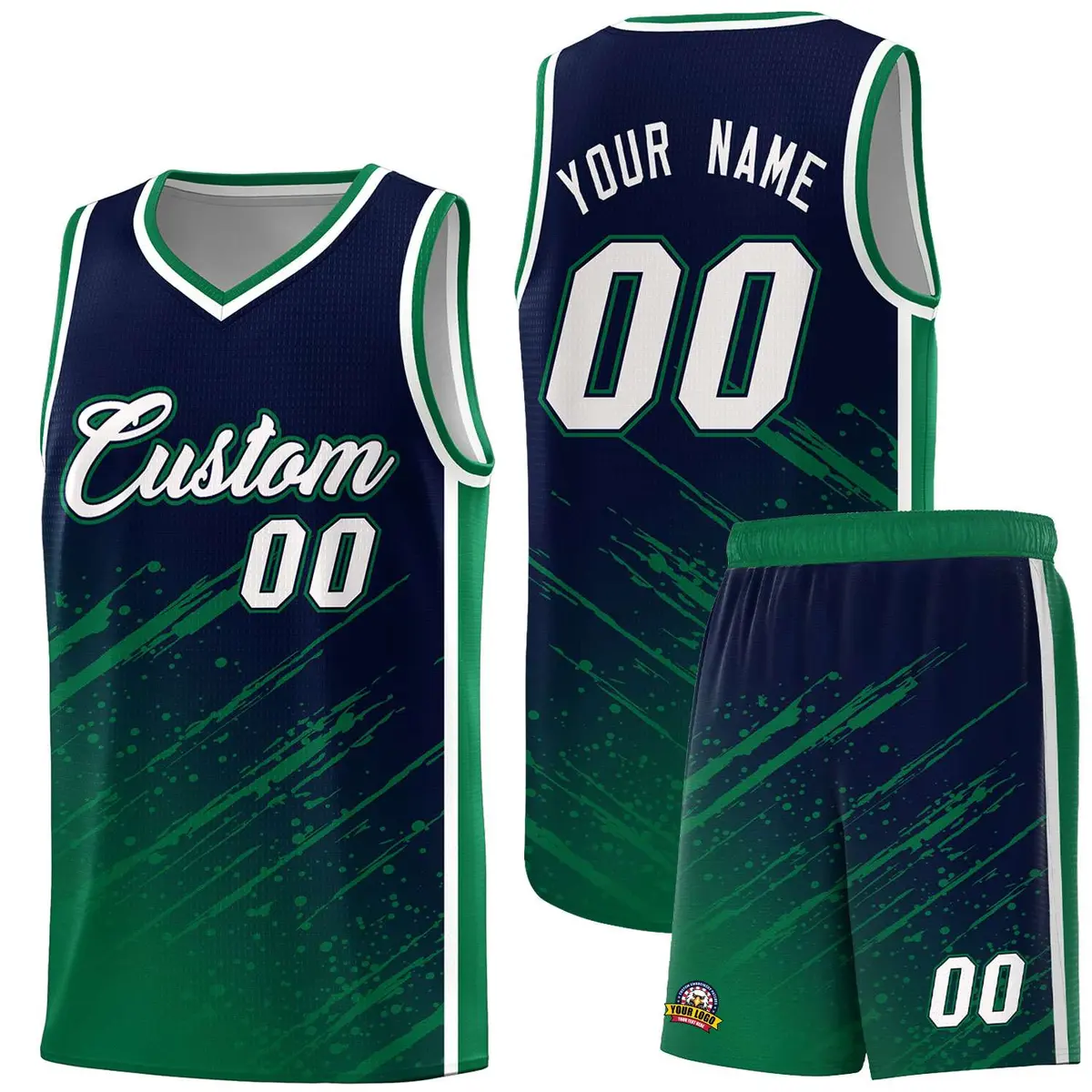Navy Kelly Green Graffiti Splash Basketball Kits