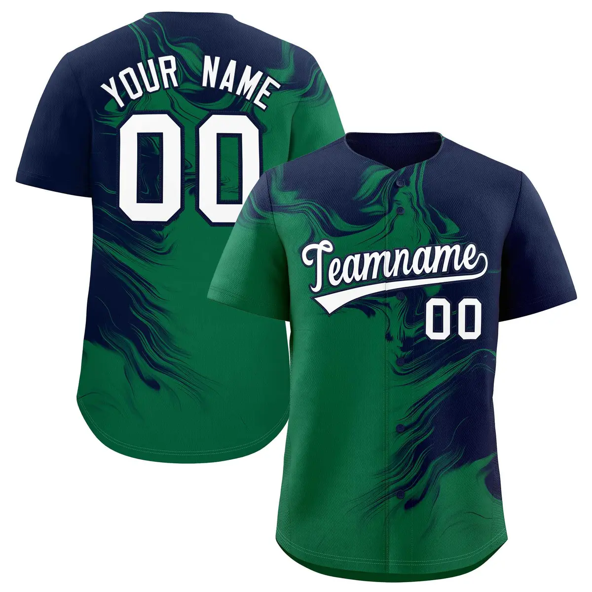 Navy Kelly Green Ink Pattern Authentic Baseball Jersey