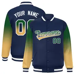 Navy Kelly Green-Khaki Gradient Varsity Full-Snap Raglan Baseball Jacket