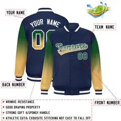 Navy Kelly Green-Khaki Gradient Varsity Full-Snap Raglan Baseball Jacket 2