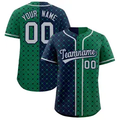 Navy Kelly Green Plaid Split Authentic Baseball Jersey
