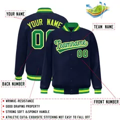 Navy Kelly Green Varsity Letterman Baseball Jacket 2