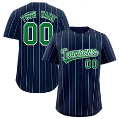 Navy Kelly Green White Bi-Color Striped Baseball Jersey 1