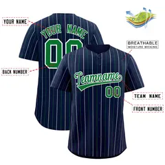 Navy Kelly Green White Bi-Color Striped Baseball Jersey 2