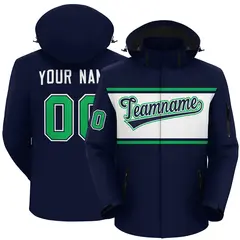 Navy Kelly Green-White Color Block Hooded Waterproof Jacket 1