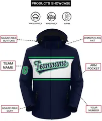 Navy Kelly Green-White Color Block Hooded Waterproof Jacket 2