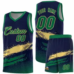 Navy Khaki and Kelly Green Graffiti Basketball Jersey 1