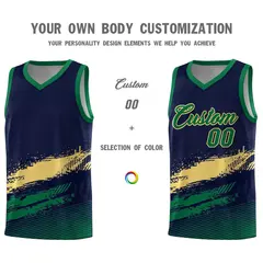 Navy Khaki and Kelly Green Graffiti Basketball Jersey 3