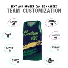 Navy Khaki and Kelly Green Graffiti Basketball Jersey 4