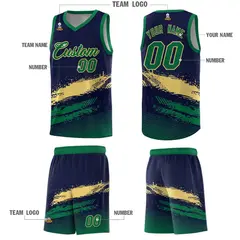 Navy Khaki and Kelly Green Graffiti Basketball Jersey 5