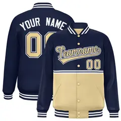 Navy Khaki Color Block Varsity Letterman Jacket 1