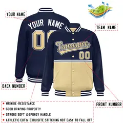 Navy Khaki Color Block Varsity Letterman Jacket 2