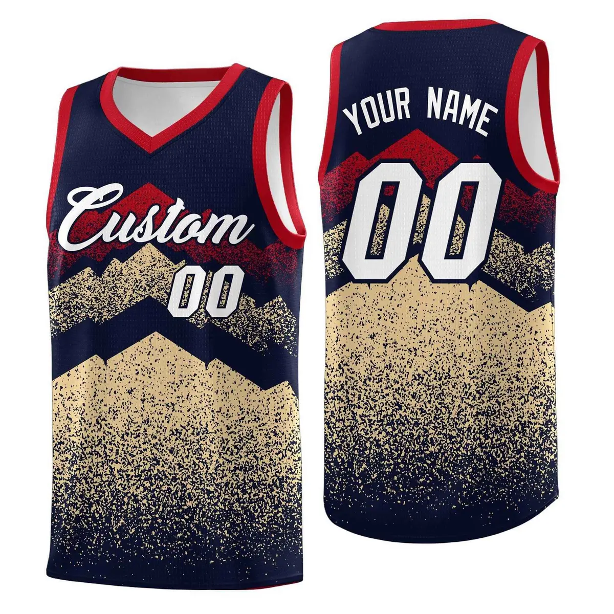 Navy Khaki Mountain Fade Gradient Fashion Basketball Jersey
