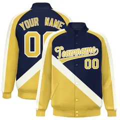 Navy Khaki Raglan Varsity Full-Snap Letterman Baseball Jacket 1
