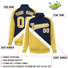 Navy Khaki Raglan Varsity Full-Snap Letterman Baseball Jacket 2