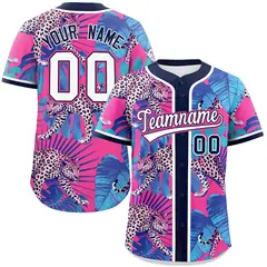 Navy Leopard Graffiti Pattern Authentic Baseball Jersey