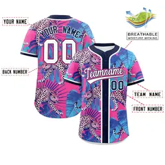 Navy Leopard Graffiti Pattern Authentic Baseball Jersey 2