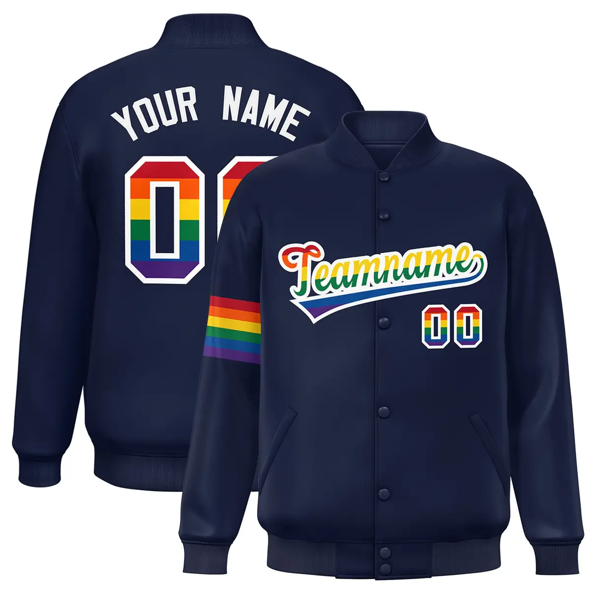 Navy LGBT Rainbow Pride Month Letterman Baseball Jacket