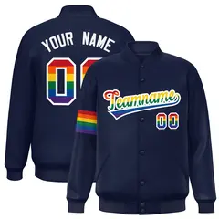 Navy LGBT Rainbow Pride Month Letterman Baseball Jacket 1