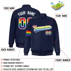 Navy LGBT Rainbow Pride Month Letterman Baseball Jacket 2
