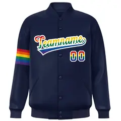 Navy LGBT Rainbow Pride Month Letterman Baseball Jacket 3