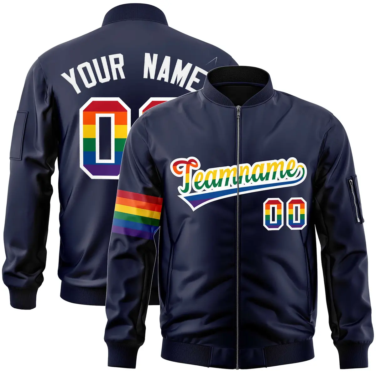 Navy LGBT Rainbow Pride Month Letterman Bomber Jacket