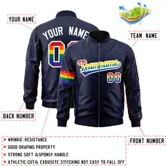 Navy LGBT Rainbow Pride Month Letterman Bomber Jacket 2